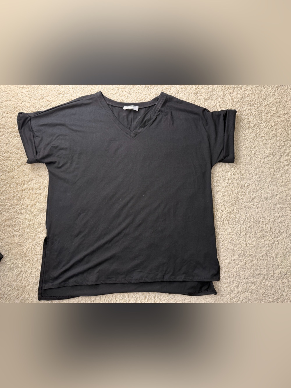 SZ Large Black Zenana V-Neck Short Sleeve Top